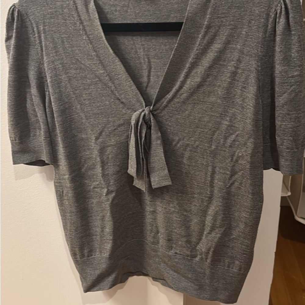 Michael Kors Gray V-Neck Tie Blouse